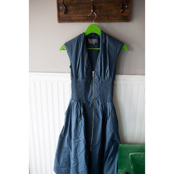 Anthropologie The Tommie Cap-Sleeve Smocked Front-Zip Shirt Dress XSP NEW - Picture 2 of 4